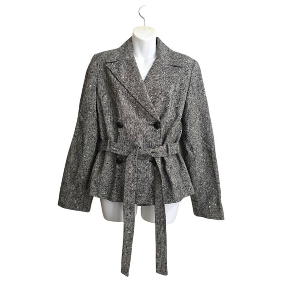 Neiman Marcus Vintage Wool Double Breasted Waist Tie Pea Coat Size 10 - Picture 2 of 7